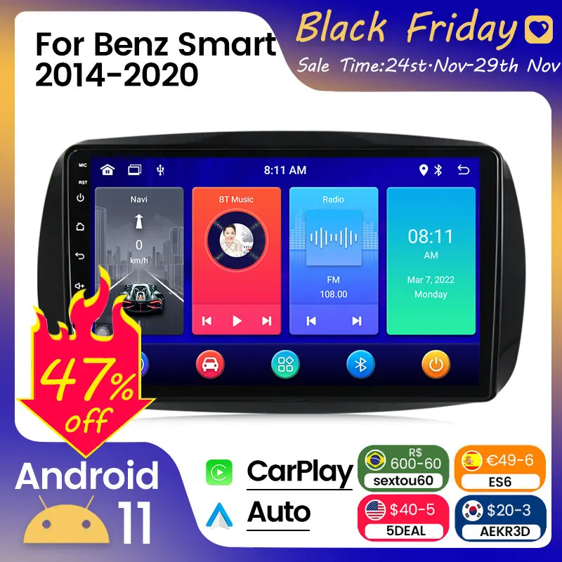Автомагнитола 2DIN для Mercedes Benz Smart fortwo 2014-2020 стерео Мультимедийный плеер Android головное устройство Carplay + Авто WIFI RDS ASP BT
Автомагнитола 2DIN для Mercedes Benz Smart fortwo 2014-2020 стерео Мультимедийный плеер Android головное устройство Carplay + Авто WIFI RDS ASP BT