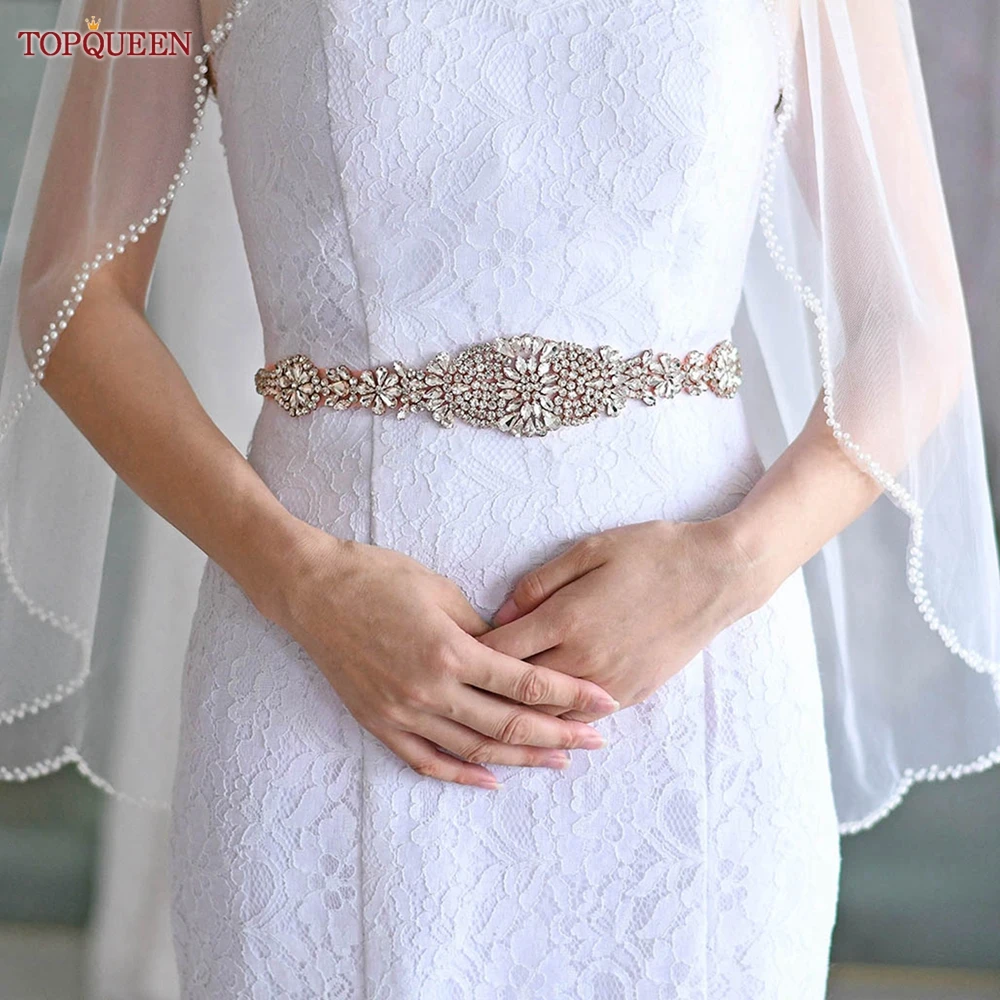 

TOPQUEEN Bridal Belt Wedding Accessories Bride Bridesmaid Dress Rhinestone Women Luxury Accessories Rose Golden S123-RG