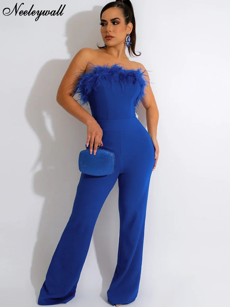 Neeleywall Elegant Off Shoulder Feather Patchwork Jumpsuits Women Rompers Fashion Long Pants Party Overalls Nightclub Outfits
Neeleywall Elegant Off Shoulder Feather Patchwork Jumpsuits Women Rompers Fashion Long Pants Party Overalls Nightclub Outfits