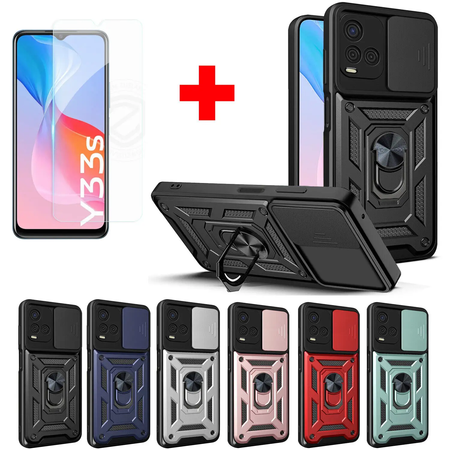 For Vivo Y01 Y21/S Y33s Shockproof Case Ring Armor Cover Shockproof Magnetic Holder Hard Armor Ring Back C Stand+Tempered Glass
For Vivo Y01 Y21/S Y33s Shockproof Case Ring Armor Cover Shockproof Magnetic Holder Hard Armor Ring Back C Stand+Tempered Glass