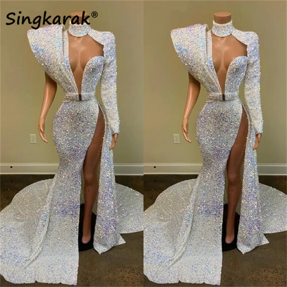 Sparkly Sexy African Prom Dresses Full Sequins One Sleeve Illusion Birthday Party Dress s Evening Gown Formal Robe De Bal
Sparkly Sexy African Prom Dresses Full Sequins One Sleeve Illusion Birthday Party Dress s Evening Gown Formal Robe De Bal