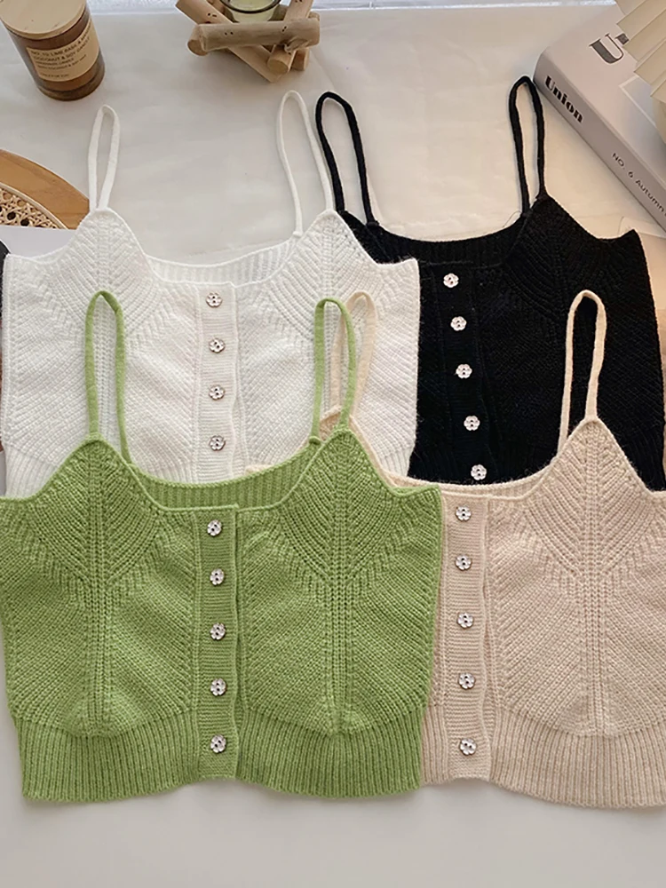 Women Sexy Sleeveless Camisole Female Off Shoulder Button-up Backless Crop Top Knitted Solid Streetwear Summer Top
Women Sexy Sleeveless Camisole Female Off Shoulder Button-up Backless Crop Top Knitted Solid Streetwear Summer Top