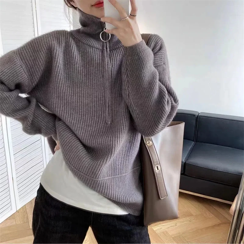 Women Sweater Oversize Zipper Knit Pullover Long Sleeve Solid Loose Ladies Sweaters Autumn Winter Thicken Lady Turtleneck Tops
Women Sweater Oversize Zipper Knit Pullover Long Sleeve Solid Loose Ladies Sweaters Autumn Winter Thicken Lady Turtleneck Tops