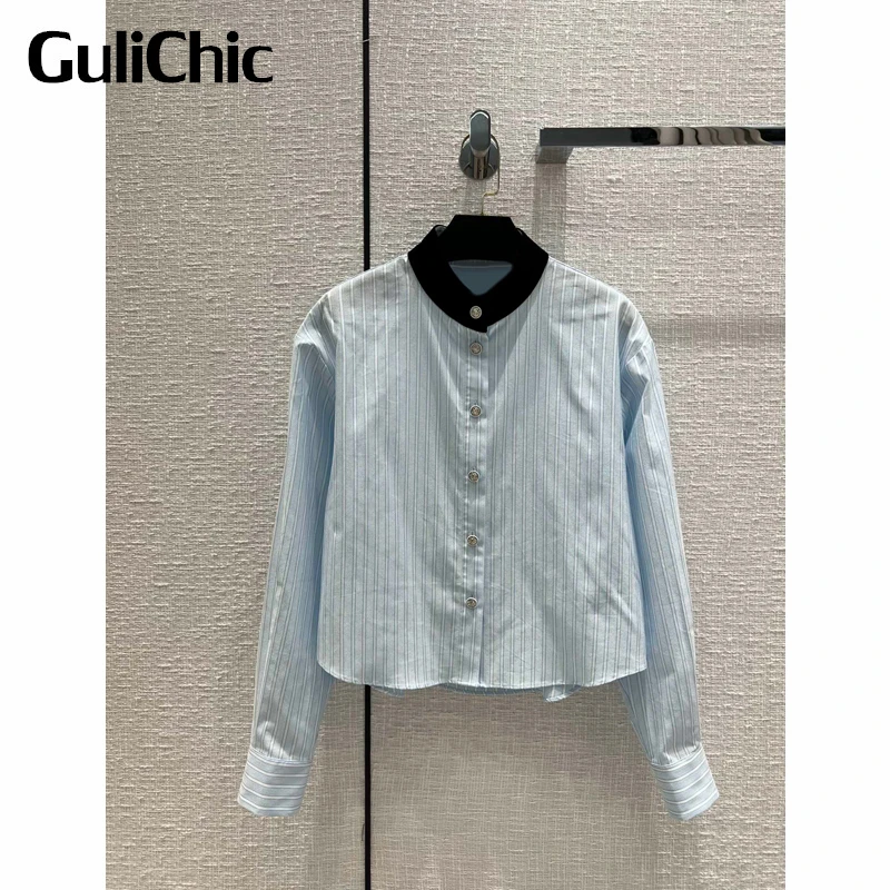 9.27 GuliChic Women Vintage Contrast Color Velvet Stand Collar Striped Long Sleeve Cotton Short Shirt
9.27 GuliChic Women Vintage Contrast Color Velvet Stand Collar Striped Long Sleeve Cotton Short Shirt