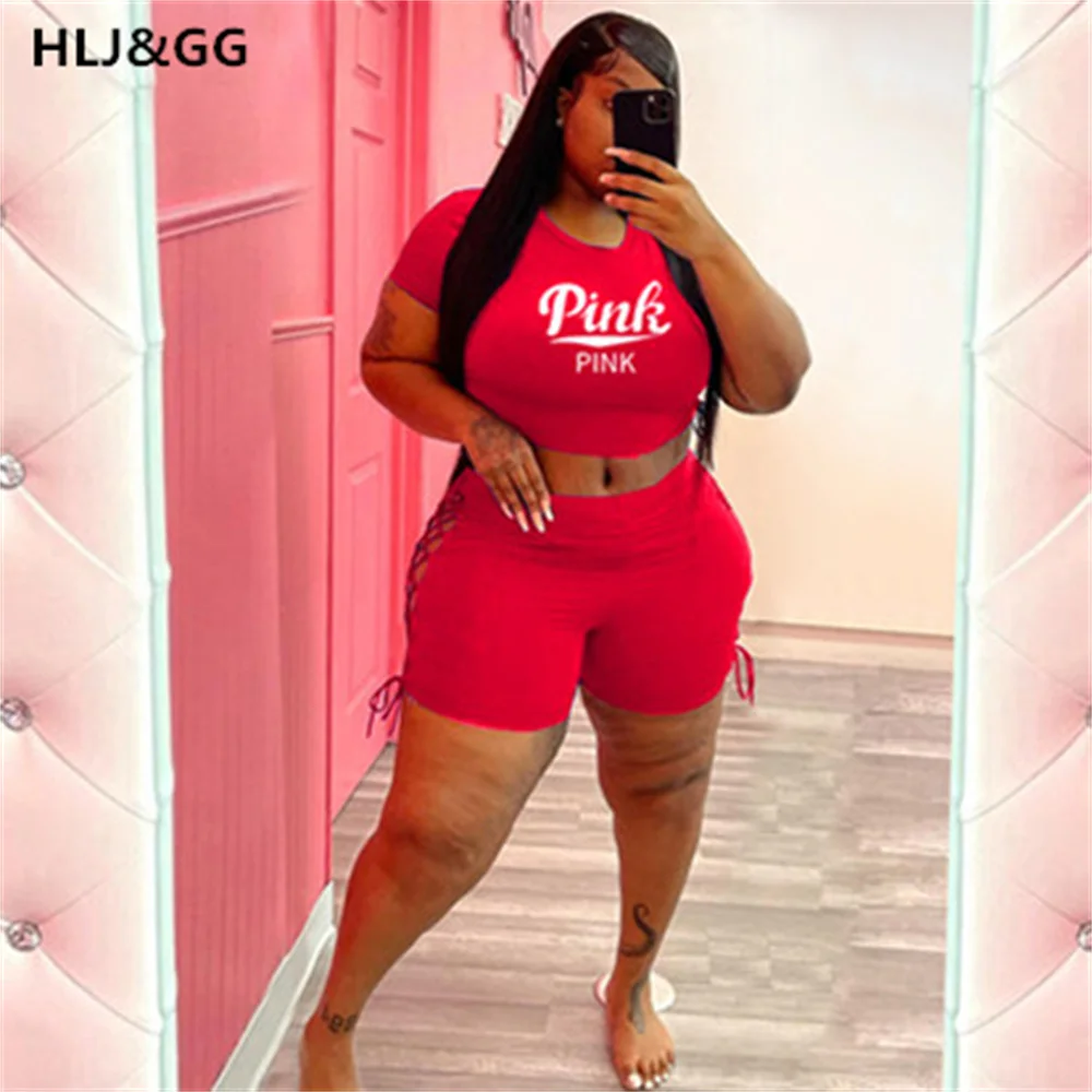 HLJ&GG Summer Short Sleeve Crop Top Shorts Drawstring TwoPiece Set Women Pink Letter Print Tracksuit Casual Shorts 2pcs Outfits
HLJ&GG Summer Short Sleeve Crop Top Shorts Drawstring TwoPiece Set Women Pink Letter Print Tracksuit Casual Shorts 2pcs Outfits