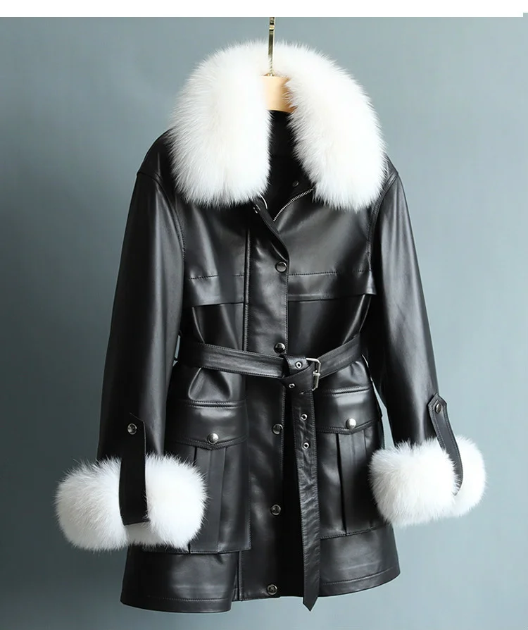 

Real Leather Jacket Women Warm Down Jackets 100% Sheepskin Coat Female Fox Fur Collar Winter Clothes Chaqueta Mujer2023