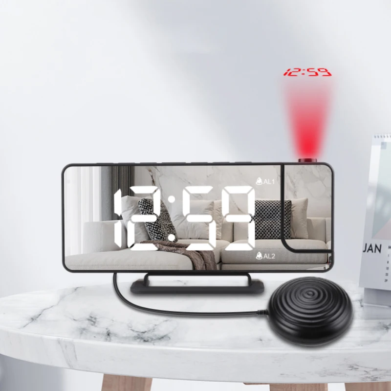 Digital Dual LED Projection Vibrating Alarm Clock Bed Vibration Shaker Wake Up Mirror Bedside Table Snooze Clocks USB Charger
Digital Dual LED Projection Vibrating Alarm Clock Bed Vibration Shaker Wake Up Mirror Bedside Table Snooze Clocks USB Charger