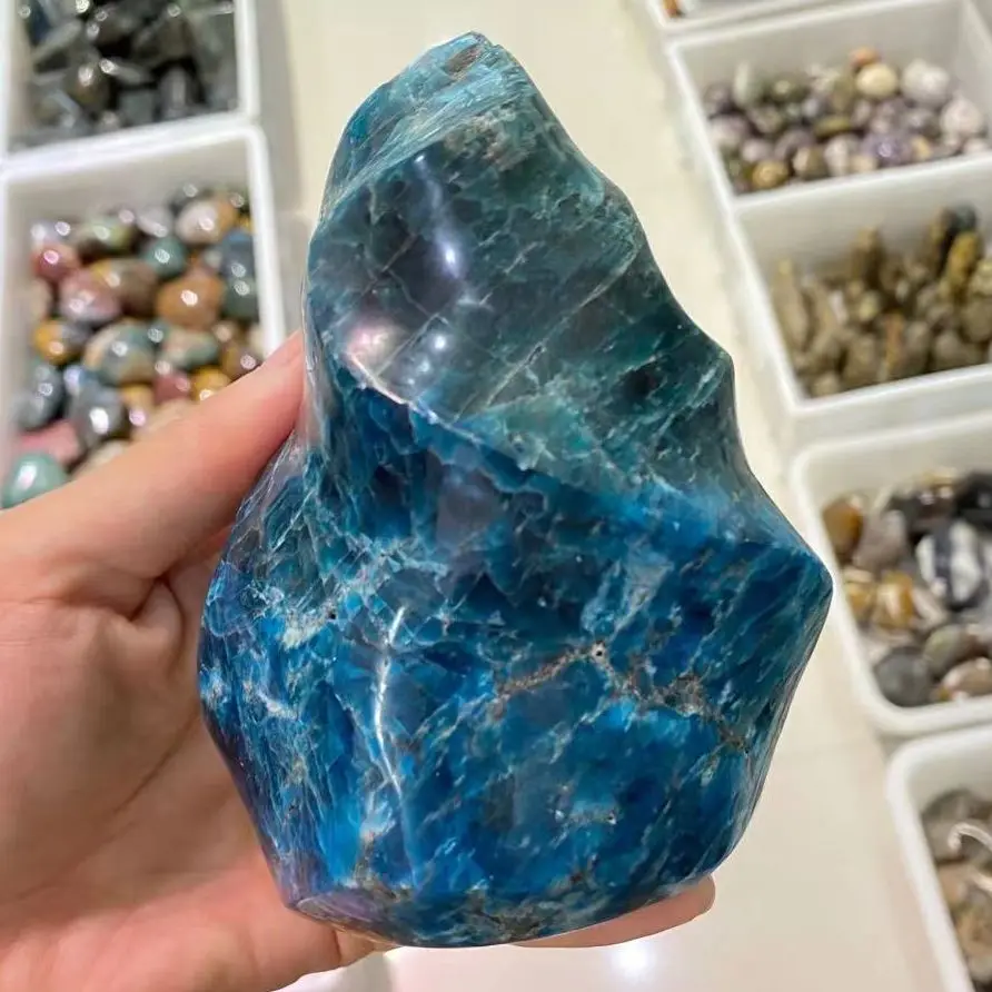 

Natural Blue Apatite Hand Carved Torch Crystal Energy Healing Home Office Decoration Craft Gifts Feng Shui Ornaments