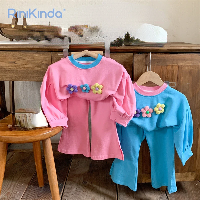 

Baby Girl Sweatshirt Set Fashion Toddler Baby Girls Autumn Clothes Sets Kids Long Sleeve Applique Flower Tops+Flare Pants 2pcs