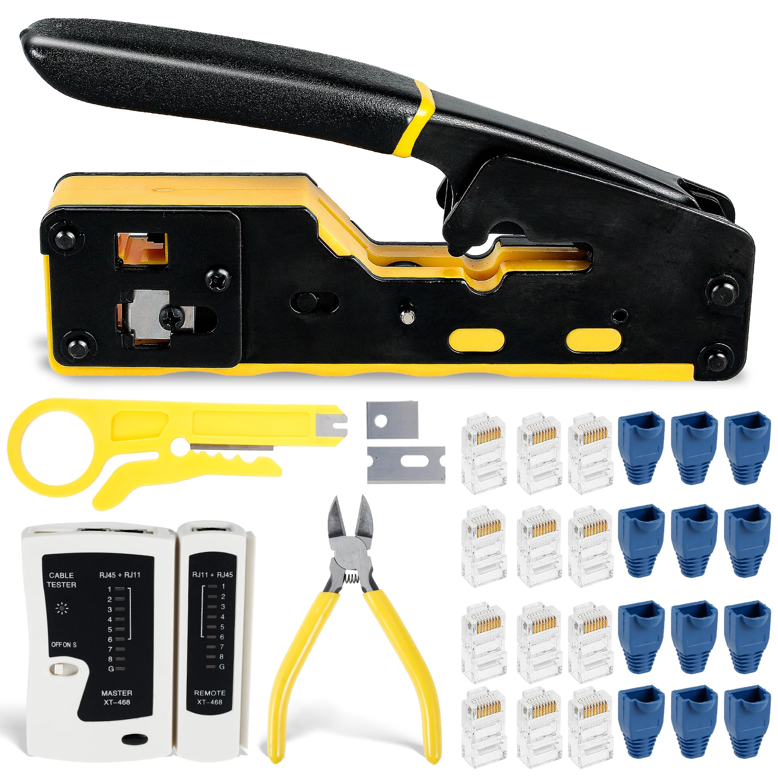 RJ45 Crimp Tool Kit Pass Through Crimping Tool All in 1 Network Ethernet Cable Crimper Tool Portable Fast Wire Cutter Tool Kit
RJ45 Crimp Tool Kit Pass Through Crimping Tool All in 1 Network Ethernet Cable Crimper Tool Portable Fast Wire Cutter Tool Kit