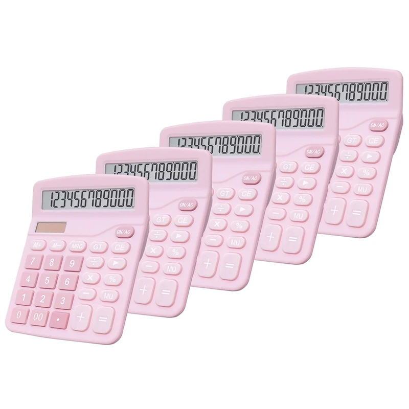 

Calculators, 12-Digit Dual Power Handheld Desktop Calculator With Large LCD Display Big Sensitive Button Pink