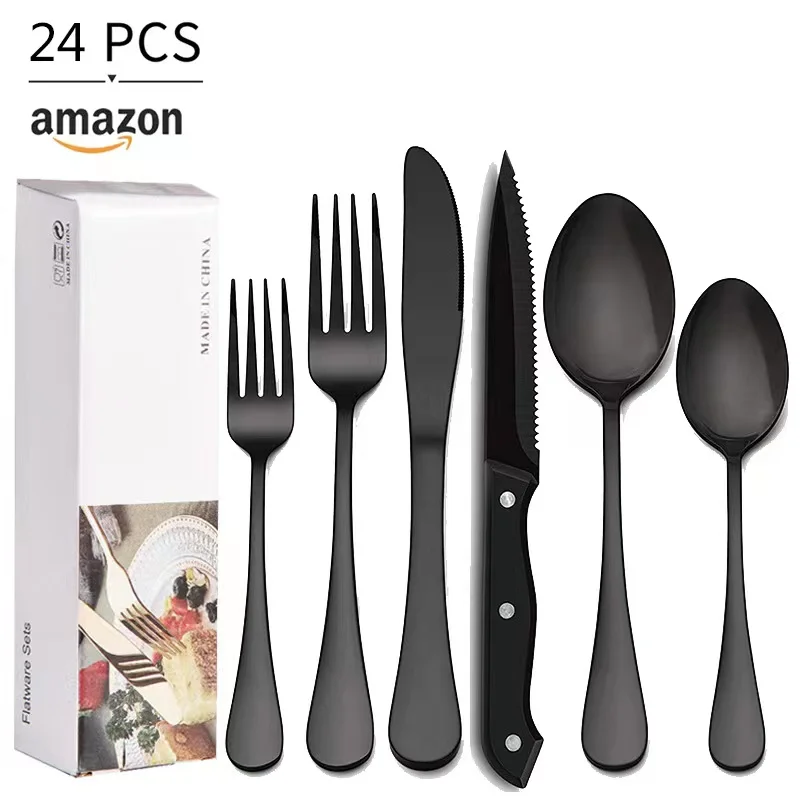 24 PCS Upscale Dinnerware Stainless Steel Cutlery Set Knife Fork Coffee Spoon Steak KnifeTableware Set Dishwasher Safe Cutlery
24 PCS Upscale Dinnerware Stainless Steel Cutlery Set Knife Fork Coffee Spoon Steak KnifeTableware Set Dishwasher Safe Cutlery