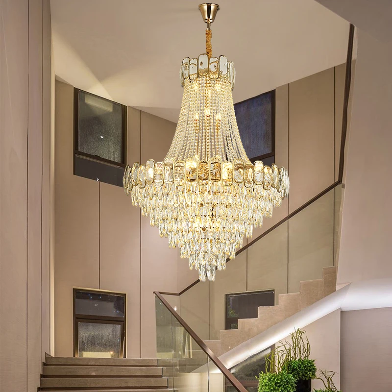 

Loft Staircase chandelier LED Crystal Pendant Lamps Large Villa chandeliers for Living Room Hall Hanging Cristal Chains Lights
