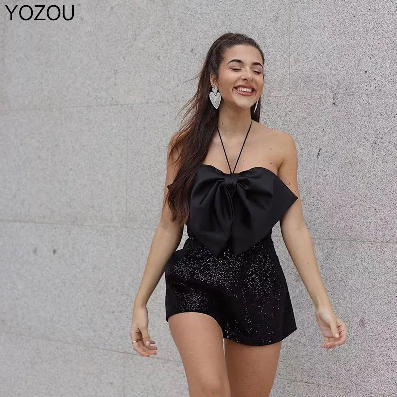 YOZOU 2022 Summer Black One Piece Bow Halter Chic Fashion Romper Palysuits Glitter Sequin Shorts Camis Off the Shoulder Euphoria
YOZOU 2022 Summer Black One Piece Bow Halter Chic Fashion Romper Palysuits Glitter Sequin Shorts Camis Off the Shoulder Euphoria
