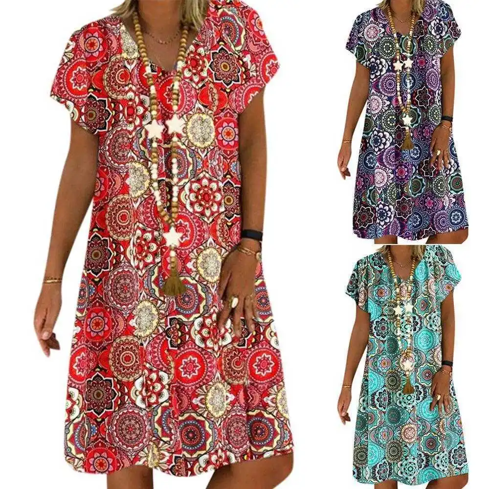 Spring And Summer Womens Flower Casual Dresses Print Short Sleeve V Neck Mid Length Dress
Spring And Summer Womens Flower Casual Dresses Print Short Sleeve V Neck Mid Length Dress
