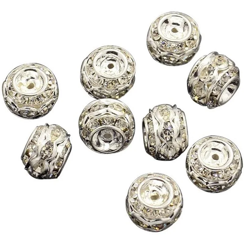 About 50 Pcs 10mm Silver Plated Brass Barrel Beads Crystal Rhinestone Spacer Charm Bead for Jewelry Making Clear
About 50 Pcs 10mm Silver Plated Brass Barrel Beads Crystal Rhinestone Spacer Charm Bead for Jewelry Making Clear