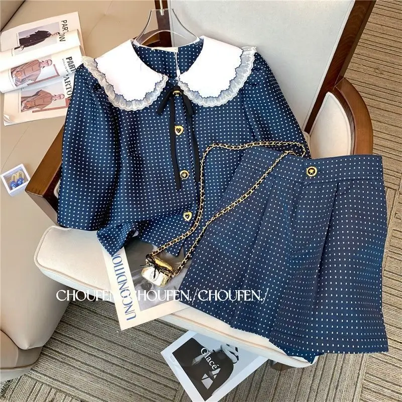 Vintage Summer Short Sleeve Polka Dot Shirts Women Doll Top Wide Leg Shorts Sets Fashion Blouse Korean Casual Outfits
Vintage Summer Short Sleeve Polka Dot Shirts Women Doll Top Wide Leg Shorts Sets Fashion Blouse Korean Casual Outfits