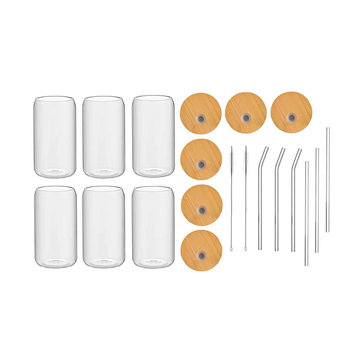 6Pcs Set Drinking Glasses with 6 Bamboo Lids and 6 Glass Straws, 16Oz Can Shaped Glass Cup, Clear Iced Coffee Cup
6Pcs Set Drinking Glasses with 6 Bamboo Lids and 6 Glass Straws, 16Oz Can Shaped Glass Cup, Clear Iced Coffee Cup