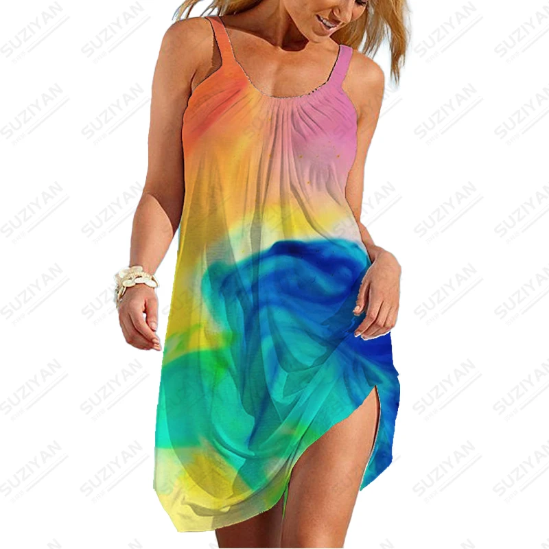 

Женское платье на бретельках, цветное платье с 3D принтом, модное повседневное свободное платье на бретельках для лета