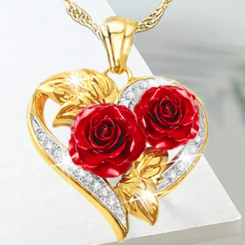 Exquisite Rose Flower Necklace for Women Heart Crystal Rhinestones Pendant Bride Wedding Anniversary Valentines Day Gift Collare 
Exquisite Rose Flower Necklace for Women Heart Crystal Rhinestones Pendant Bride Wedding Anniversary Valentines Day Gift Collare