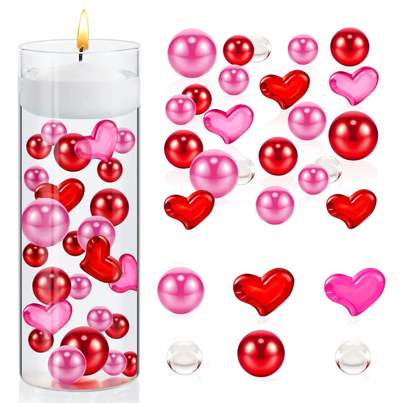 

Valentines Day Vase Filler Pearl for Vase Candyland Pearls Water Gels Beads Floating Candles Centerpiece for Valentine Party Dec