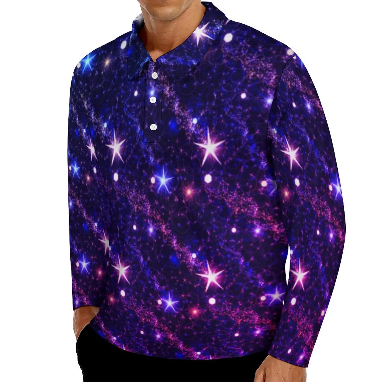 Рубашка-поло с длинным рукавом и принтом в виде звезд
Рубашка-поло с длинным рукавом и принтом в виде звезд