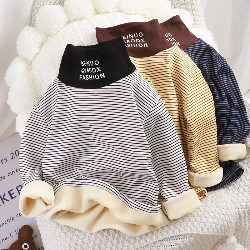 Children's Striped Bottoming Shirt Boys Fleece Thermal Underwear Girls Top Stretch Baby Turtleneck Pullover Sweater
Children's Striped Bottoming Shirt Boys Fleece Thermal Underwear Girls Top Stretch Baby Turtleneck Pullover Sweater