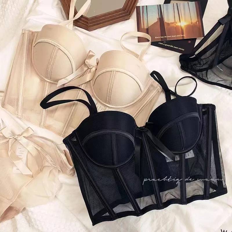 Sexy French Mesh Vest Bra Underwear Set FishBone Brassiere Gathering Bra Suit with Steel Ring Shaping Breathable Bra and Panty
Sexy French Mesh Vest Bra Underwear Set FishBone Brassiere Gathering Bra Suit with Steel Ring Shaping Breathable Bra and Panty