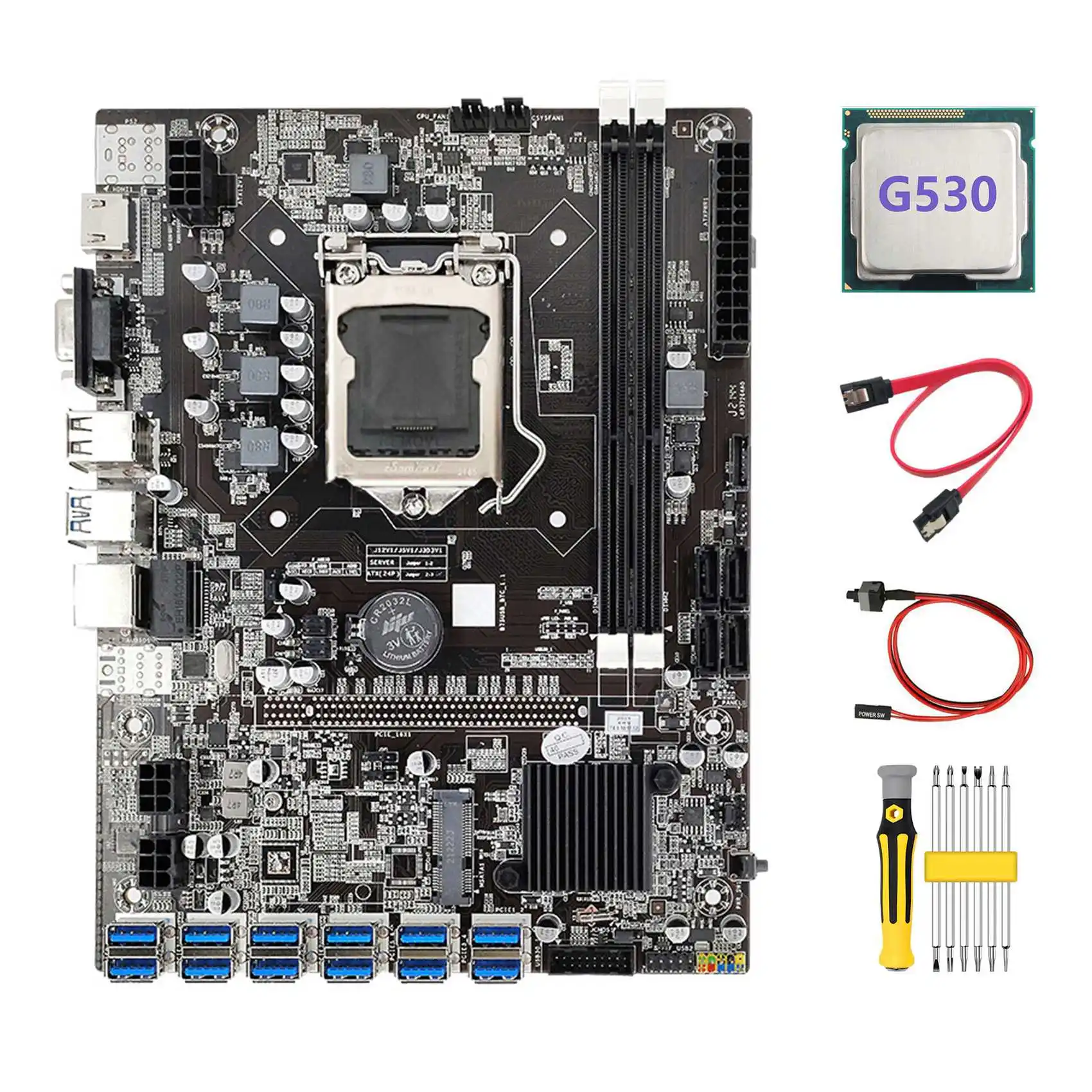 Материнская плата B75 ETH для майнинга с 12 PCIE на USB + процессор G530 + Набор отверток + кабель переключателя + кабель SATA Материнская плата DDR3 LGA1155
Материнская плата B75 ETH для майнинга с 12 PCIE на USB + процессор G530 + Набор отверток + кабель переключателя + кабель SATA Материнская плата DDR3 LGA1155