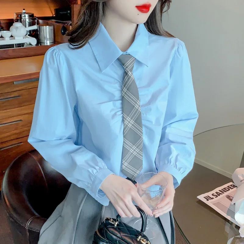 Women Folds Tie Solid Korena Fahsion Blouse Spring Long Sleeve Sweet Long Sleeve Turn-down Collar Top Female Shirts
Women Folds Tie Solid Korena Fahsion Blouse Spring Long Sleeve Sweet Long Sleeve Turn-down Collar Top Female Shirts