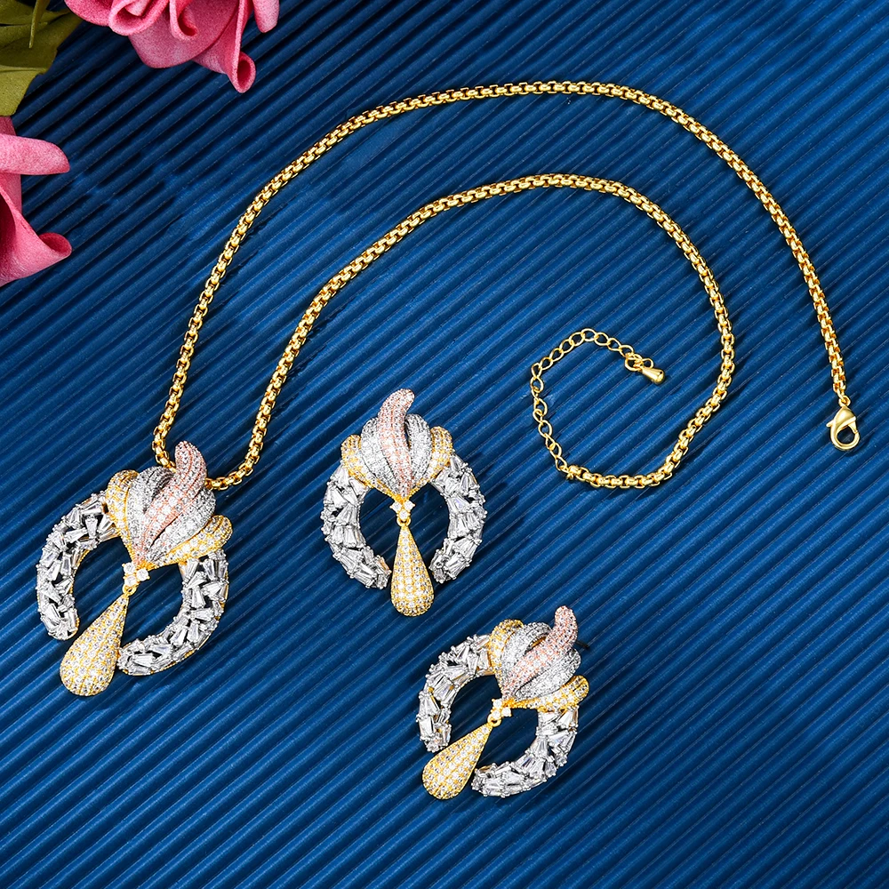 

Missvikki Роскошная Длинная подвеска ожерелье серьги Ювелирные наборы супер CZ для благородных женщин Свадебная фотосессия лучший подарок