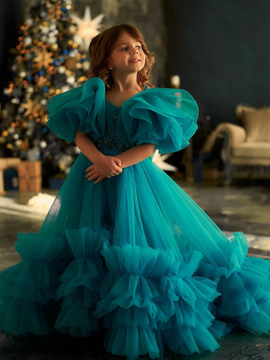 Exquisite Sweep Train Flower Girl Dress A-Line Tiered Girls Princess Wedding Dress Girl Puffy Sleeves First Communion Gown Dress
Exquisite Sweep Train Flower Girl Dress A-Line Tiered Girls Princess Wedding Dress Girl Puffy Sleeves First Communion Gown Dress