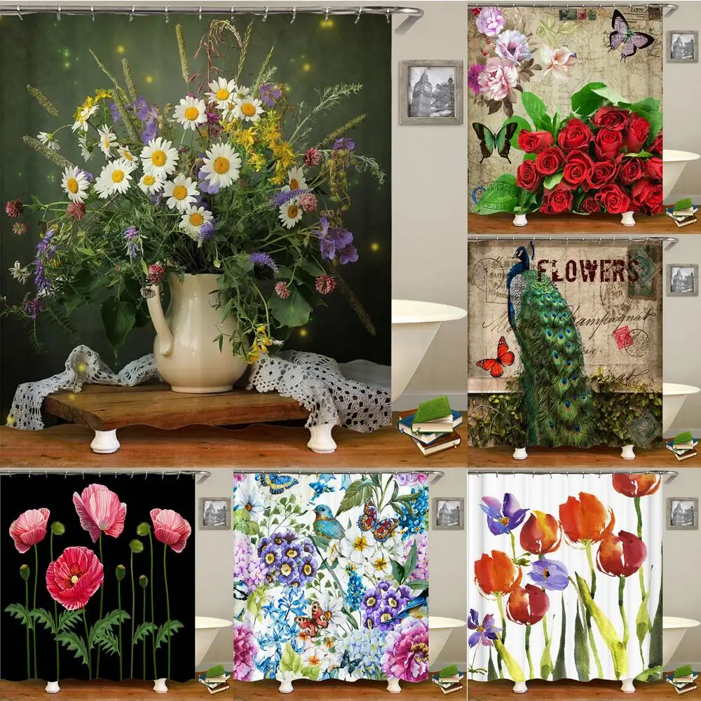 Cortina de ducha Retro europea, cortina de baño con estampado de flores, tela de poliéster de estilo occidental, decoración de
Cortina de ducha Retro europea, cortina de baño con estampado de flores, tela de poliéster de estilo occidental, decoración de