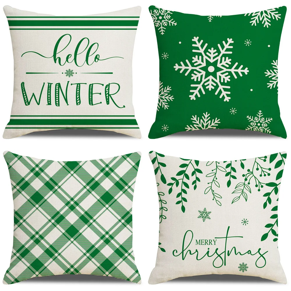 

Christmas Pillow Cover 45*45 Green White Buffalo Check Plaid Snowflake Plant Cushion Covers Home Decorative Pillowcase for Sofa