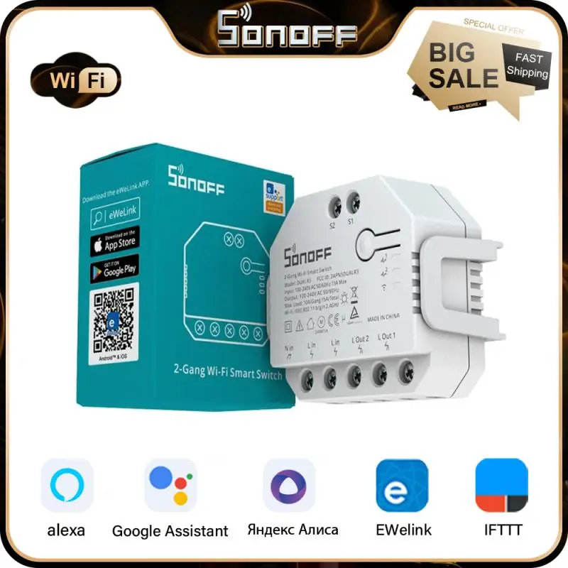 SONOFF DUALR3/R3 Lite 2 Gang DIY MINI Smart Switch Dual Relay Module Smart Home Power Metering Control Via eWeLink Alexa Google
SONOFF DUALR3/R3 Lite 2 Gang DIY MINI Smart Switch Dual Relay Module Smart Home Power Metering Control Via eWeLink Alexa Google