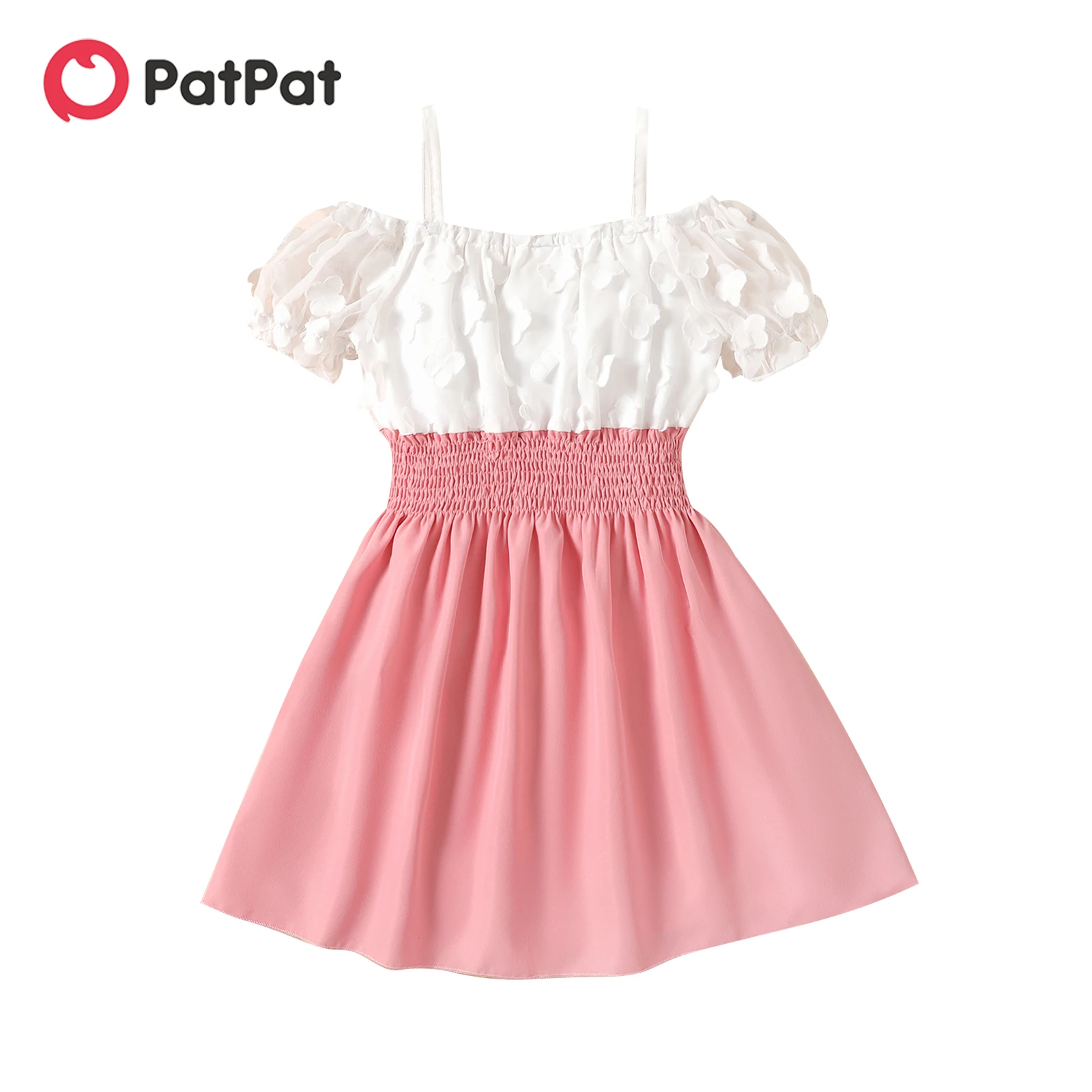 

PatPat Kid Girl 3D Floral Design Smocked Colorblock Slip Dress