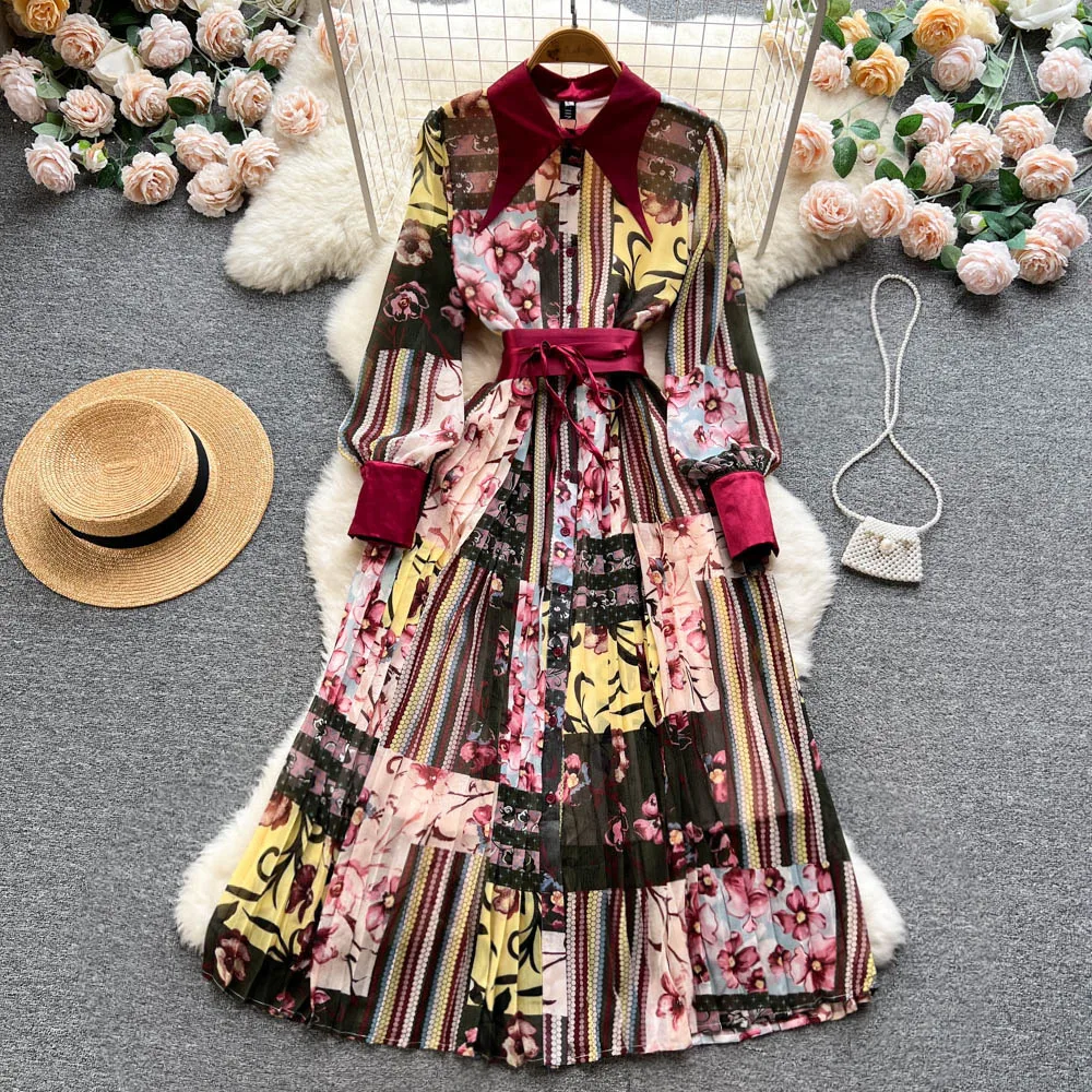 French Retro Floral Pointed Collar Europe and the United States Court Wind Waist Thin Pleated Dress
French Retro Floral Pointed Collar Europe and the United States Court Wind Waist Thin Pleated Dress