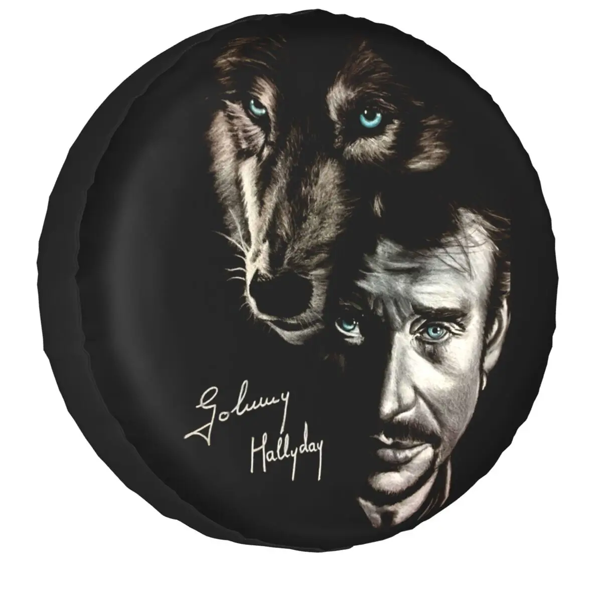 

Johnny Hallyday And Wolf Tire Cover 4WD 4x4 SUV France Singer Rock Star Spare Wheel Protector for Jeep 14" 15" 16" 17" Inch