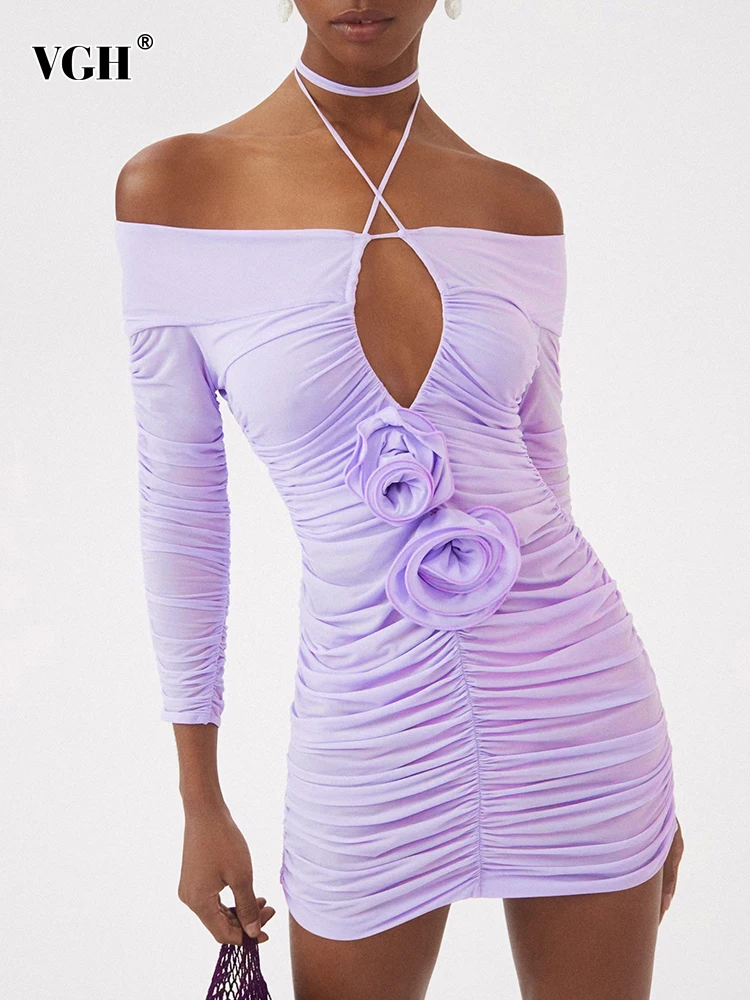 VGH Hollow Out Spliced Appliques Dresses For Women Halter Long Sleeve High Waist Shirring Sexy Mini Bodycon Dress Female Summer
VGH Hollow Out Spliced Appliques Dresses For Women Halter Long Sleeve High Waist Shirring Sexy Mini Bodycon Dress Female Summer