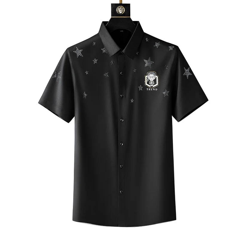 Spring Luxury Men Short Sleeve Shirts For Man Turn Down Fashion Casual Black Print Tops
Spring Luxury Men Short Sleeve Shirts For Man Turn Down Fashion Casual Black Print Tops