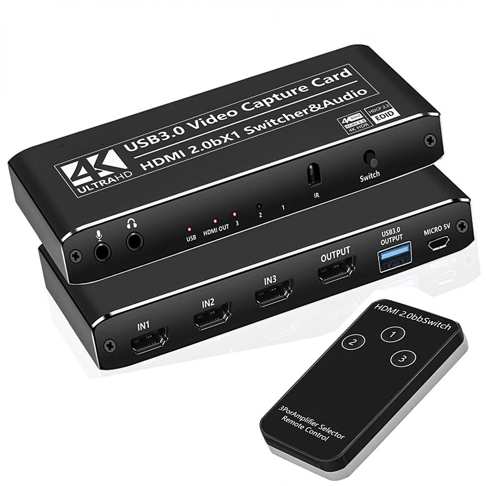 4K@60fps Hdmi 2.0 Switch Splitter Game Capture Card USB 3.0 Video Capture Card Hdmi Switch 3 In 1 Out for Game Live Streaming
4K@60fps Hdmi 2.0 Switch Splitter Game Capture Card USB 3.0 Video Capture Card Hdmi Switch 3 In 1 Out for Game Live Streaming