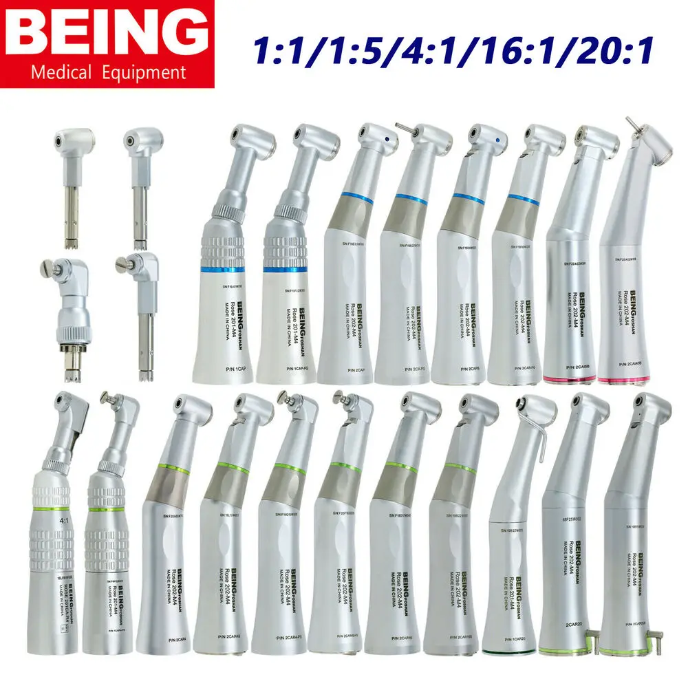 BEING Dental Implant Contra Angle 1:1/1:5/4:1/16:1/20:1 Cepillo Dental Low Speed Handpiece Fiber Optic 
BEING Dental Implant Contra Angle 1:1/1:5/4:1/16:1/20:1 Cepillo Dental Low Speed Handpiece Fiber Optic