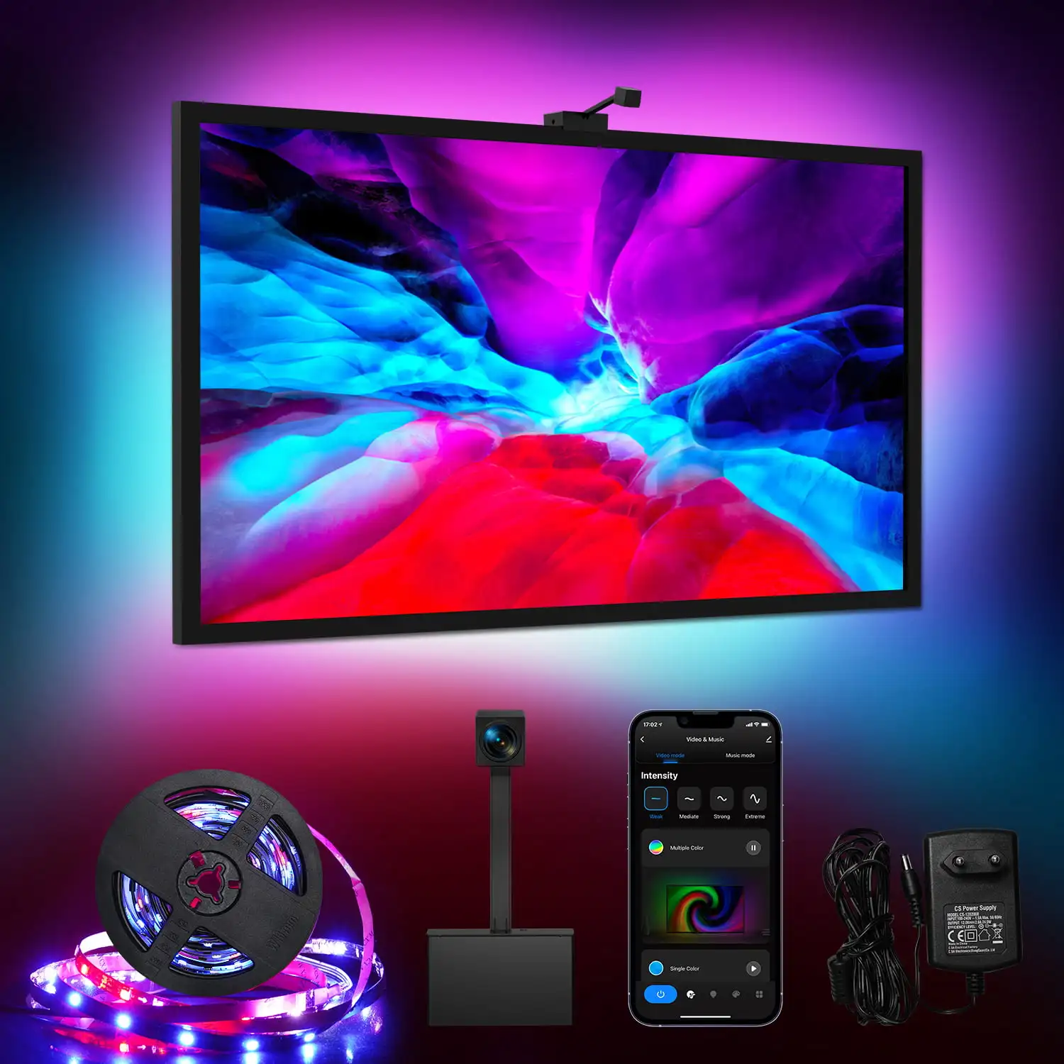 TV LED Backlights with Camera, 16.4ft RGBIC Wifi TV Backlights for 55-77 inch TVs PC, App Control, Video & Music Sync TV Lights,
TV LED Backlights with Camera, 16.4ft RGBIC Wifi TV Backlights for 55-77 inch TVs PC, App Control, Video & Music Sync TV Lights,