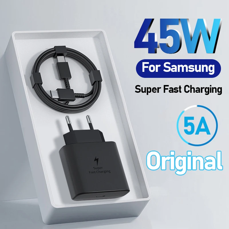 PD 45W Original Super Fast Charger For Samsung Galaxy S22 S23 Ultra Note 10 Plus USB C Type-C Quick Charging Phone Charger Cable
PD 45W Original Super Fast Charger For Samsung Galaxy S22 S23 Ultra Note 10 Plus USB C Type-C Quick Charging Phone Charger Cable