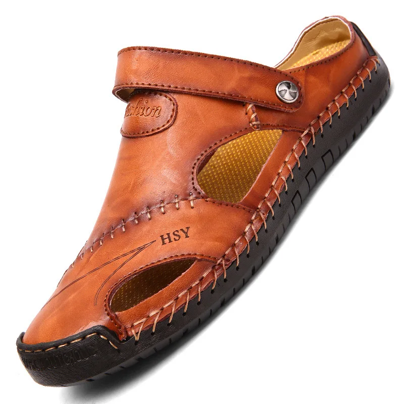 

Large Size 48 Summer Men's Sandals Classic Leather Roman Hand Sewn Slippers Soft Outdoor Beach Men's Shoes Men Summer Sandals