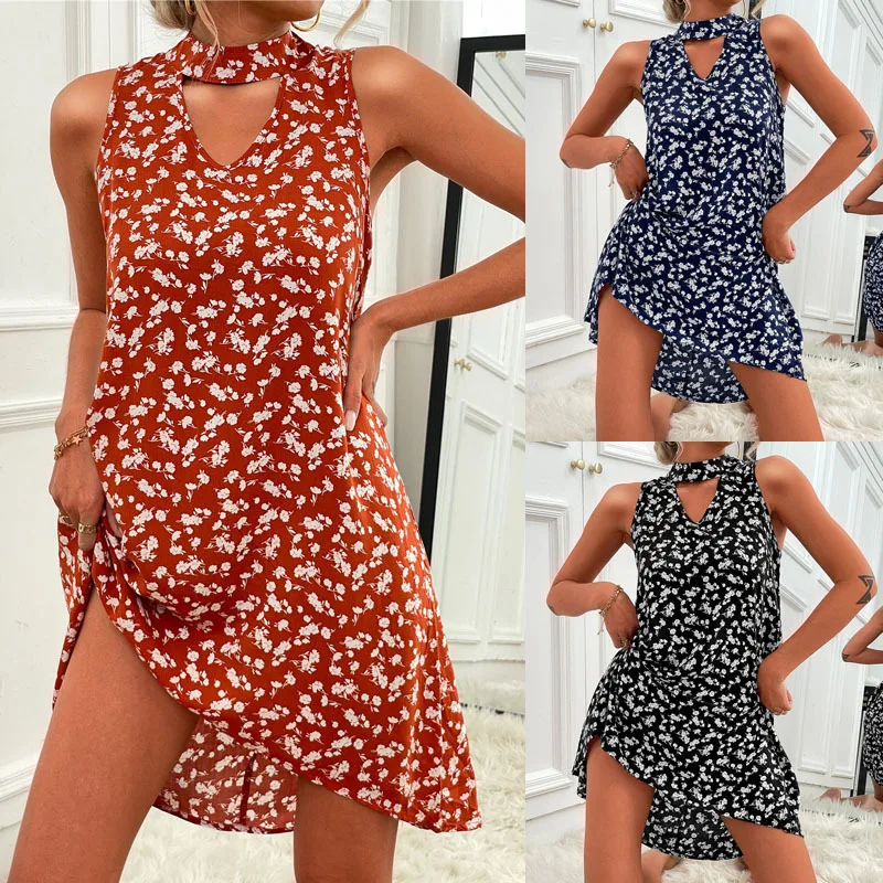 Allover Print Sleeveless Halter Neck Dress Summer V Neck Print Dress Mini Beach Wear Ruffles Dress Woman Clothes for 2022 New
Allover Print Sleeveless Halter Neck Dress Summer V Neck Print Dress Mini Beach Wear Ruffles Dress Woman Clothes for 2022 New