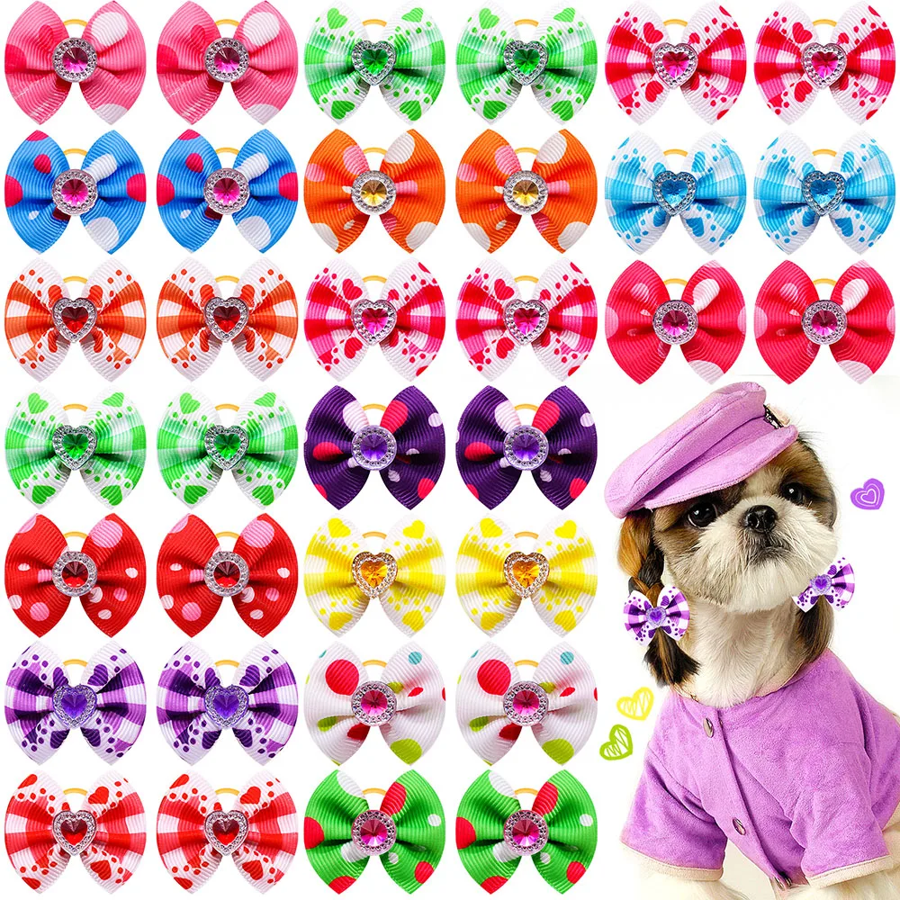 

100pcs Bulk Pet Dog Hair Bows Decorated Dogs Diomand Girls Bows for Small Dog Hair Rubber Band Supplies Pet Grooming Accessorie