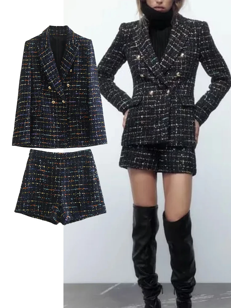 TRAF 2022 Woman 2 Pieces Sets Fashion Texture Plaid Single Breasted Coats Tops + High Waist Shorts Causal Elegant Set
TRAF 2022 Woman 2 Pieces Sets Fashion Texture Plaid Single Breasted Coats Tops + High Waist Shorts Causal Elegant Set