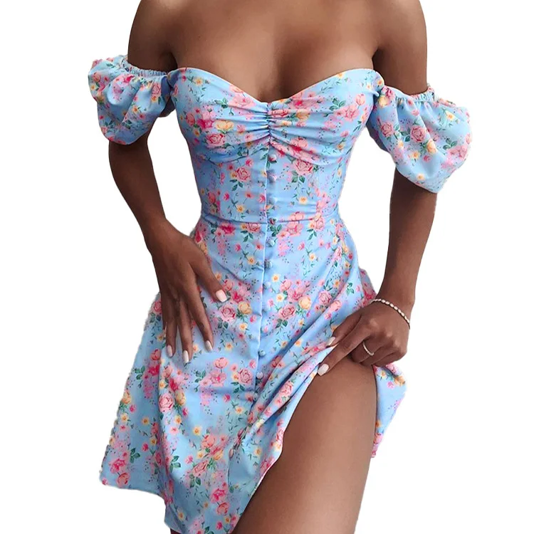 2022 Women's Summer Sexy Beach Dress Holiday Broken Flower Waist Closing Bubble Sleeve Short Dress Blue Strapless Dress
2022 Women's Summer Sexy Beach Dress Holiday Broken Flower Waist Closing Bubble Sleeve Short Dress Blue Strapless Dress