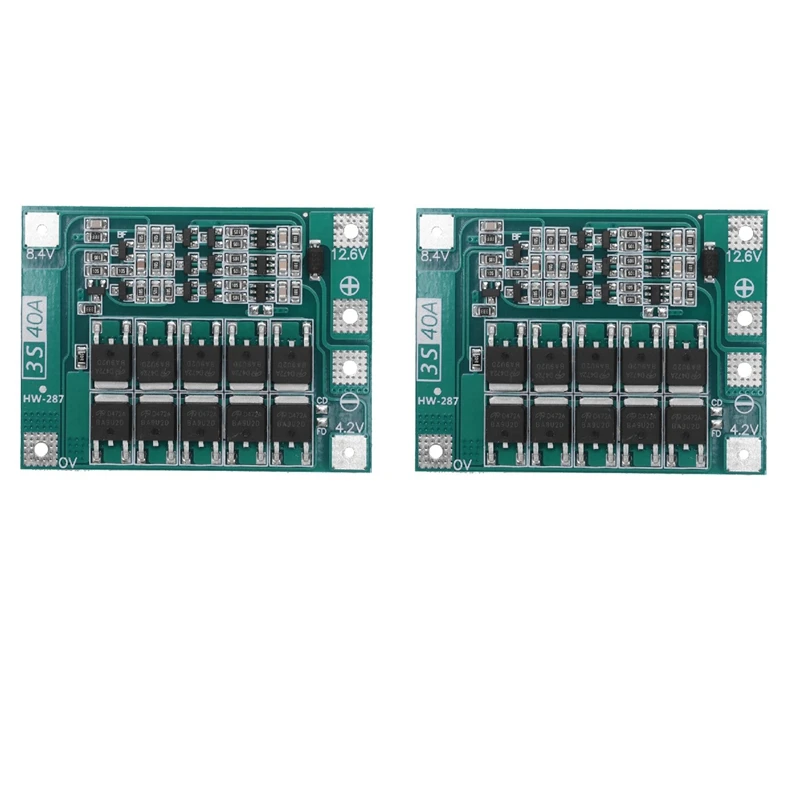 

2 шт., защитная плата Pcb Bms для зарядного устройства литий-ионных батарей 3S 40A 18650 в 11,1 В, модуль литий-полимерных элементов